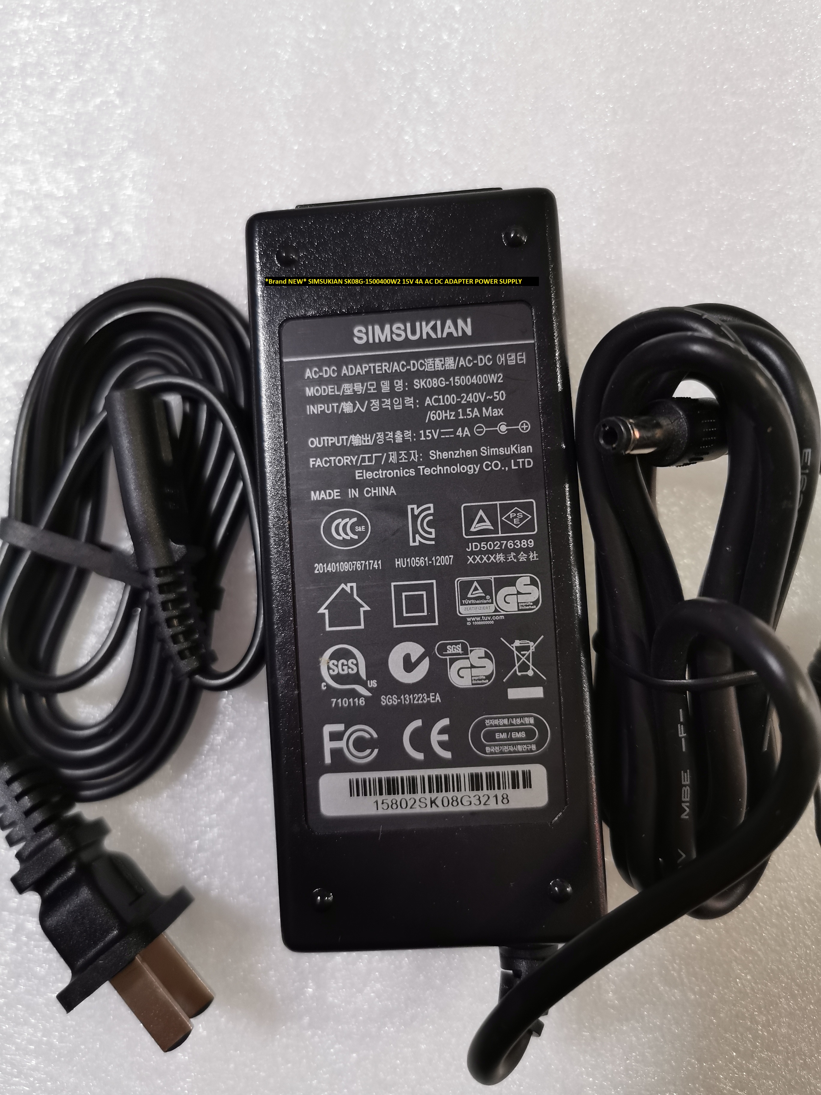 *Brand NEW* SIMSUKIAN SK08G-1500400W2 15V 4A AC DC ADAPTER POWER SUPPLY - Click Image to Close